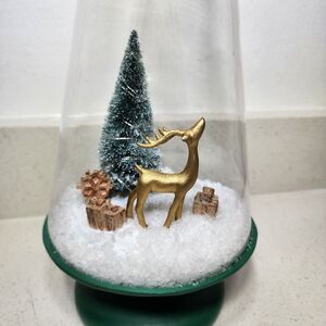 Lighted Cone Shaped  with Gold Reindeer, Christmas Tree With Gifts. New No Tags